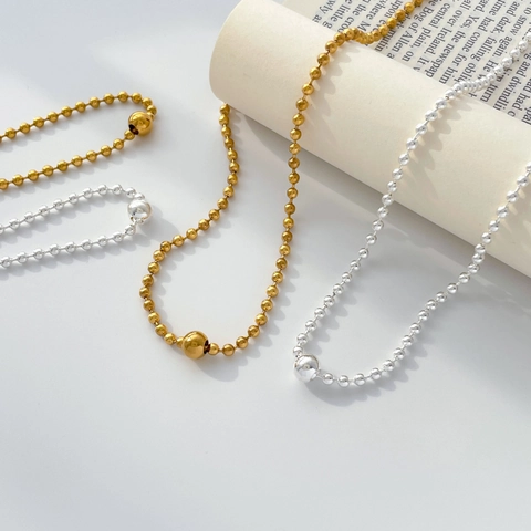Collana Con Perline Tonde E Bracciale A Catena Grossa Acciaio Al Titanio Placcato Oro 18K Gioielli Eleganti Per Donne