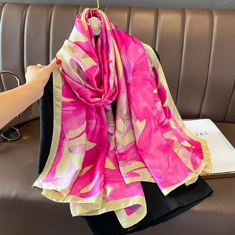 Sciarpa In Raso Con Stampa Floreale Donna Elegante Scialle In Imitazione Raso Avvolgimento Leggero Accessorio Protezione Solare Moda Morbido Traspirante