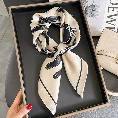 Mulberry Satin Square Scarf Elegant Fashion Print French Style Hand Painted Accessory Pattern Women Neck Kerchief