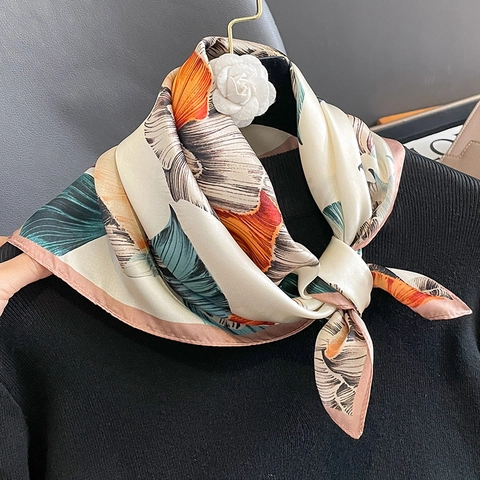 Elegant Mulberry Satin Square Scarf Floral Print Neck Scarf Headscarf For Women Fashion Accessory