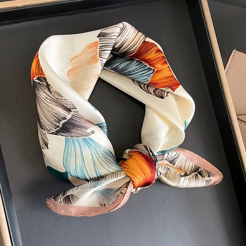 Elegant Mulberry Satin Square Scarf Floral Print Neck Scarf Headscarf For Women Fashion Accessory