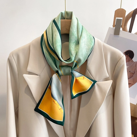 Abstract Oil Painting Marble Print Satin Skinny Scarf For Women Office Neck Tie Hair Band Decorative Ribbon Wrap Foulard