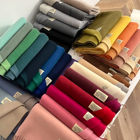 Winter Scarf Dual Sided Faux Cashmere Thick Warm Shawl Wrap With Tassel Fringe Solid Color For Women Men