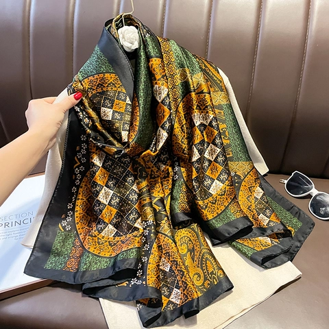 Women Fashion Satin-Like Scarf Shawl Oversized Printed Paisley Leopard Pattern Lightweight Summer Sun Protection Beach Wrap For Vacation