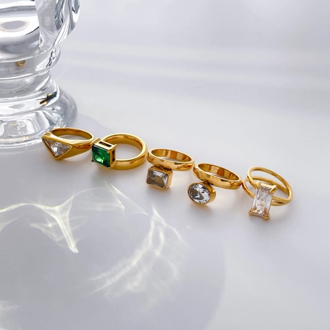 Geometrische Zirkonia Ringen Roestvrij Staal 18K Verguld Smaragd Vierkant Driehoek Ovaal Dames Sieraden