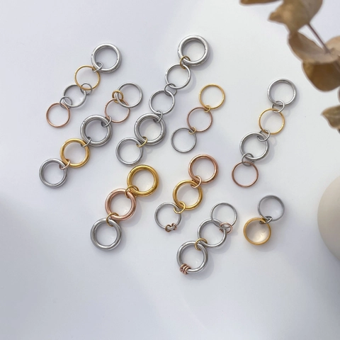 Interlocking Rings Titanium Steel 18K Gold Plated Tri-Color Multi Layered Band Minimalist Modern Jewelry For Women