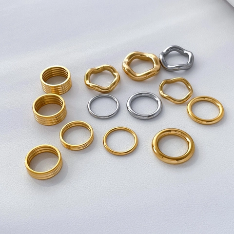 Anillos Apilables De Ondas Minimalistas Para Mujeres Acero De Titanio Chapado En Oro 18K Multicapa Lisos Joyería Moda