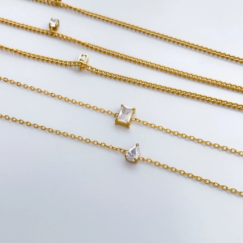 Titanium Steel Zircon Bracelet Anklet 18K Gold Plated Geometric Square Heart Water Drop Dainty Jewelry For Women