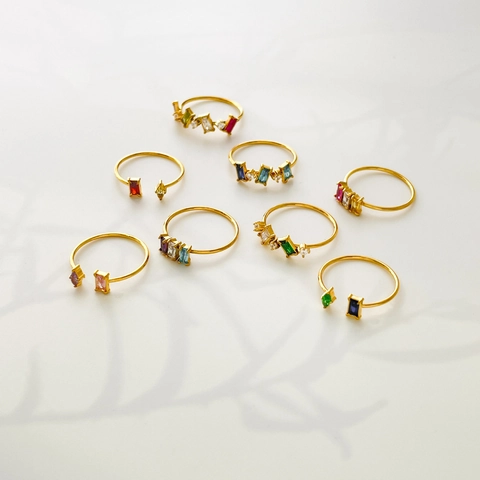 Vintage Regenboog Zirkoon Ring Titanium Staal 18K Verguld Kleurrijk Multi Steen Stapelbaar Geometrische Sieraden Voor Vrouwen