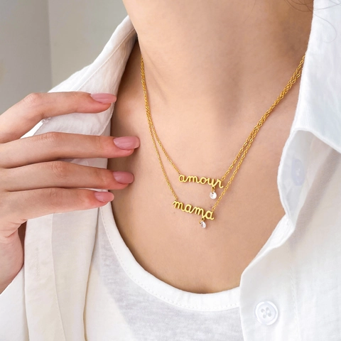 Collana Con Pendente In Zircone Acciaio Al Titanio Catena A Serpente Graffetta Lettera Mama Amour Gioielli Minimalisti Da Donna