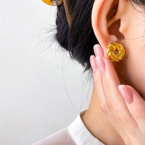 Geometric Stud Earrings Titanium Steel 18K Gold Plated Textured Braided Minimalist Vintage Fashion Jewelry For Women