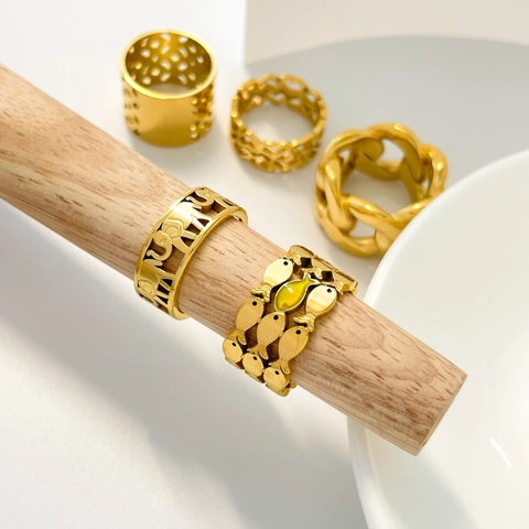 Ringen Hart Olifant Vis Blad En Ketting Hol Ontwerp 18K Verguld Roestvrij Staal Minimalistische Vintage Sieraden Voor Dames