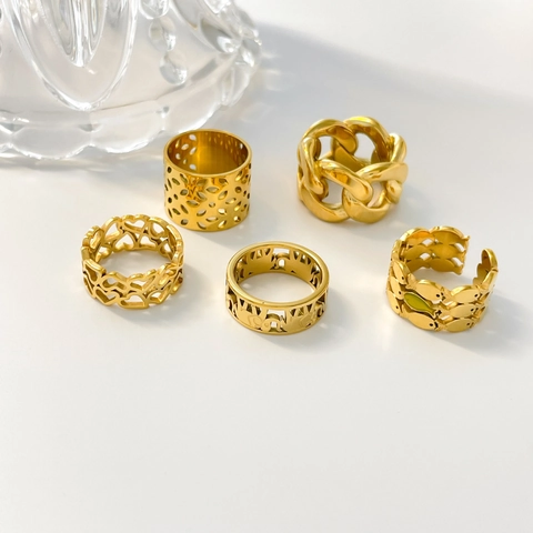 Ringen Hart Olifant Vis Blad En Ketting Hol Ontwerp 18K Verguld Roestvrij Staal Minimalistische Vintage Sieraden Voor Dames