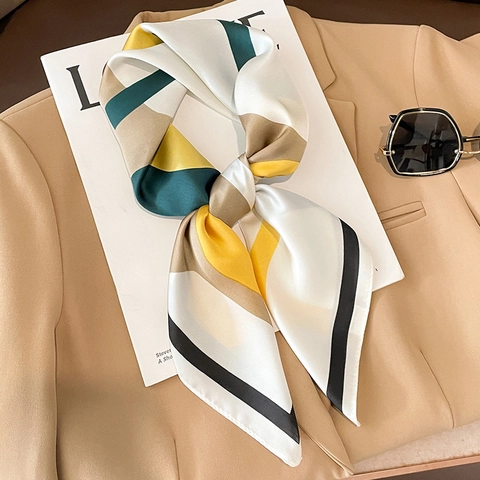 Carré De Satin Pour Femme Polyester Satiné Motif Géométrique Color Block Accessoire De Mode Élégant