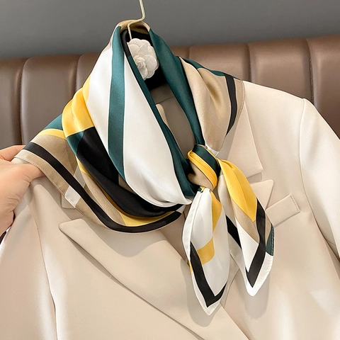 Carré De Satin Pour Femme Polyester Satiné Motif Géométrique Color Block Accessoire De Mode Élégant