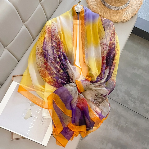 Sciarpa Scialle In Chiffon Oversize Protezione Solare Spiaggia Viaggio Stampa Floreale Sfumata Morbida Leggera Moda Donne