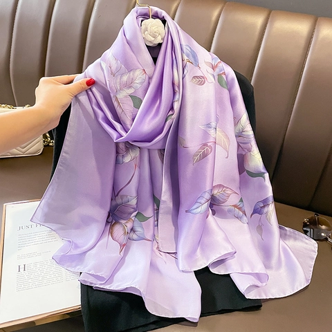 Elegante Sciarpa in Raso Floreale da Donna Grande Scialle Protezione Solare Copricostume Estivo Spiaggia Motivo Botanico Sottile Sciarpa