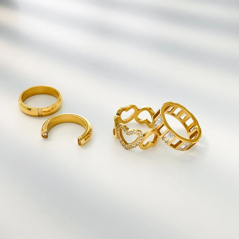 Hol Hart Vierkant Zirkoon Ringen Titanium Staal Verguld Minimalistische Open Vingerring Mode Sieraden Voor Vrouwen