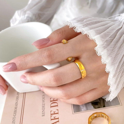 Hol Hart Vierkant Zirkoon Ringen Titanium Staal Verguld Minimalistische Open Vingerring Mode Sieraden Voor Vrouwen