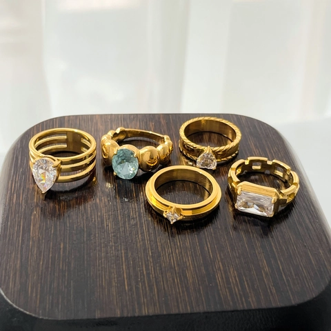 Anelli In Acciaio Inossidabile Zircone Da Donna Design Catena Cava Cuore Ovale Pera Forma Placcato Oro Gioielli Eleganti Accessorio