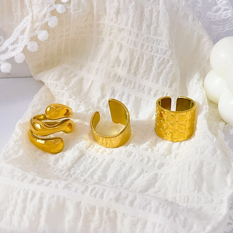 Anillos Banda Ancha Minimalistas Mujer Acero Inoxidable Oro 18K Irregular Geométrico Relieve Espiral Ajustable