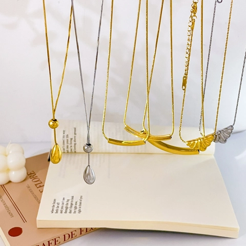 Waterdrop Bar Triangle Pendant Necklace Titanium Steel 18K Gold Plated Adjustable Snake Chain Minimalist For Women