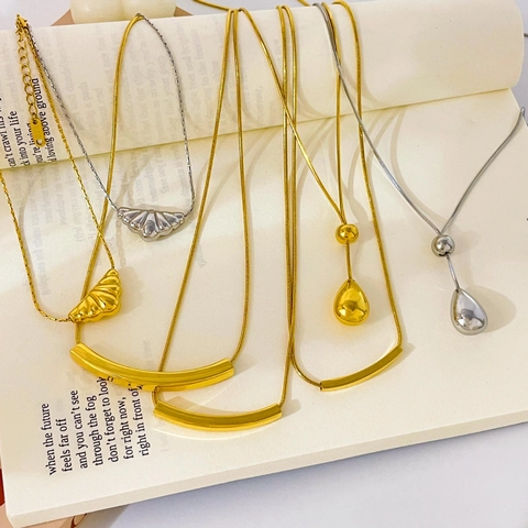 Waterdrop Bar Triangle Pendant Necklace Titanium Steel 18K Gold Plated Adjustable Snake Chain Minimalist For Women