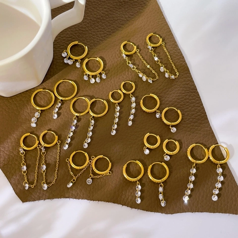 18K Vergoldete Creolen Aus Titanstahl Mit Zirkon Lange Quasten Baumeln Funkelnder Eleganter Schmuck Für Damen
