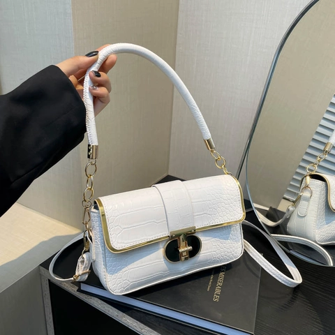 Bolso Cuadrado Pequeño Retro Con Patrón De Cocodrilo Para Mujer Bolso De Hombro De Cuero PU Con Cadena Dorada Asa Superior Bolso De Moda