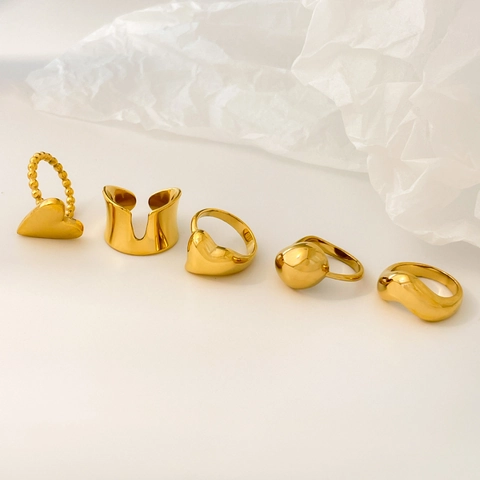 Onregelmatige Hart Ring Minimalistisch Titanium Staal Verguld Gepolijste Band Organische Vorm Sieraden Voor Vrouwen