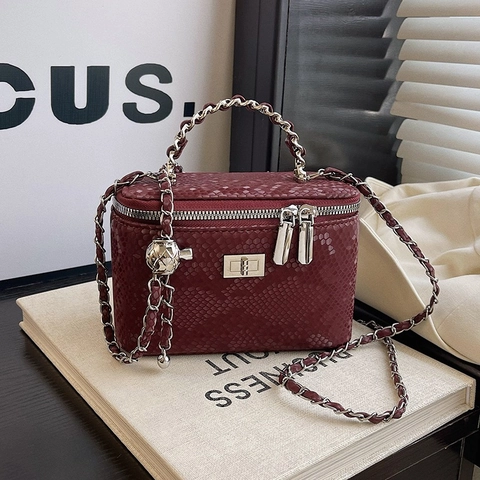 Women Snake Pattern PU Leather Vanity Case Box Bag Elegant Chain Strap Shoulder Crossbody Bag Mini Handbag Luxury Square Bag