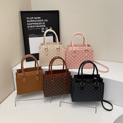 Women Monogram M Pattern Handbag PU Leather Tote Bag Fashion Letter Print Double Handle Shoulder Crossbody Bag Mother's Day Gift