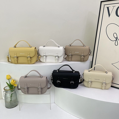 Borsa Tracolla Donna Pelle PU Motivo Lychee Borsa A Mano Retro Fibbie Decorative Patta Borsa Spalla Moda Casuale