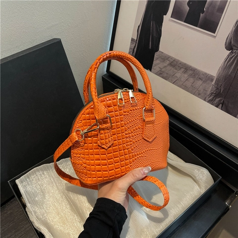 Women Shell Crossbody Bag Crocodile Pattern PU Leather Handbag Top Handle Small Elegant Korean Style Shoulder Purse