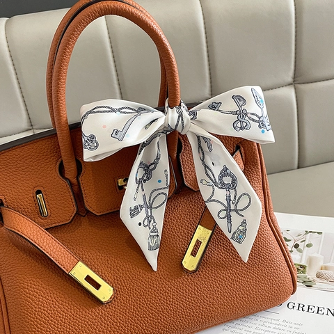 Skinny Scarf Twilly Polyester Vintage Key Chain Print Versatile Bag Handle Wrap Headband Elegant Neck Scarf For Women