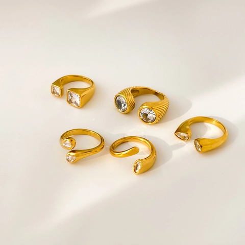Geometrische Verstelbare Open Ring Zirkonia 18K Verguld Roestvrij Staal Slang Waterdruppel Vierkant Vorm Sieraden Dames
