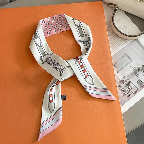 Equestrian Print Skinny Scarf Satin Feeling Twilly Hair Band Bag Handle Ribbon Headband For Women Necktie