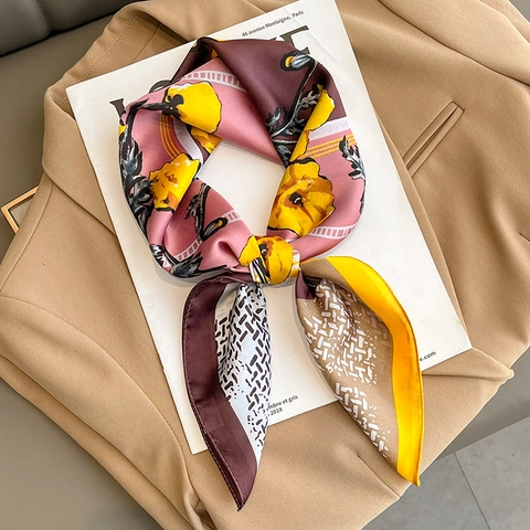 Pañuelo Cuadrado De Satén Sintética Con Estampado Floral Pañuelo Decorativo Para Mujer Elegante Patrón De Amapola Diadema Accesorio De Bolso
