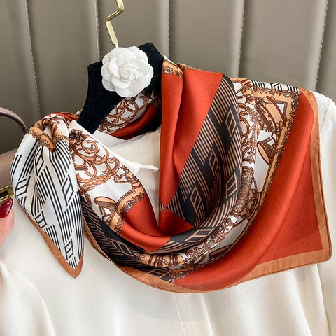Elegante Pañuelo Cuadrado Mujer Imitación Satén Pañuelo Decorativo Estilo Barroco Vintage Moda Protección Solar