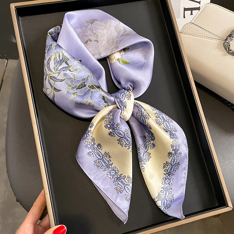 Mulberry Satin Square Scarf Women Floral Peony Print Vintage Fashion Decorative Neck Head Wrap Elegant Satin Luster