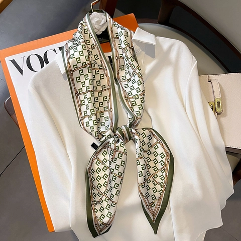 Bufanda De Satén De Satén Larga Y Estrecha Con Estampado Geométrico De Cadena Pañuelo Para Mujer Accesorio De Moda Retro