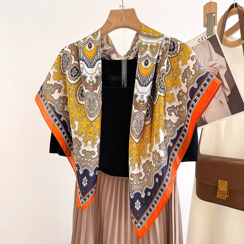 Paisley Druck KunstSatin Quadratischer Schal Eleganter Glatter Satin Halstuch Für Damen Mode Accessoire