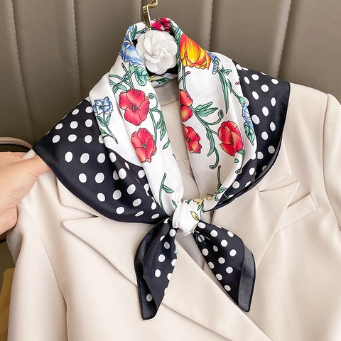 Pañuelo Cuadrado Mujer Estampado Floral Lunares Satén Artificial Satén Elegante Estilo Vintage