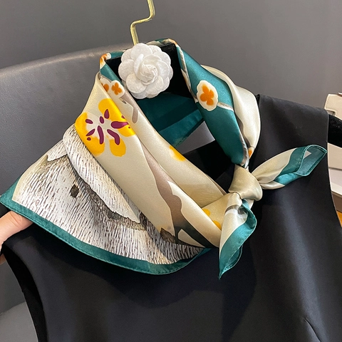 Vierkante Sjaal Van MoerbeiSatijn Pruimenbloesemprint Vintage Satijnn Halstuk Dames Mode Accessoire