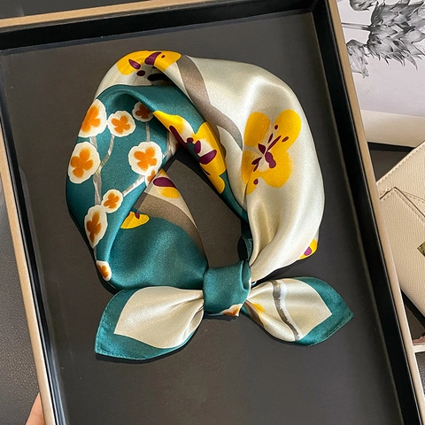 Vierkante Sjaal Van MoerbeiSatijn Pruimenbloesemprint Vintage Satijnn Halstuk Dames Mode Accessoire