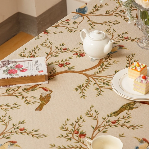 Tovaglia In Ciniglia Vintage Americana Impermeabile Resistente All'olio Spessa Jacquard Motivo Floreale Uccello Copritavolo