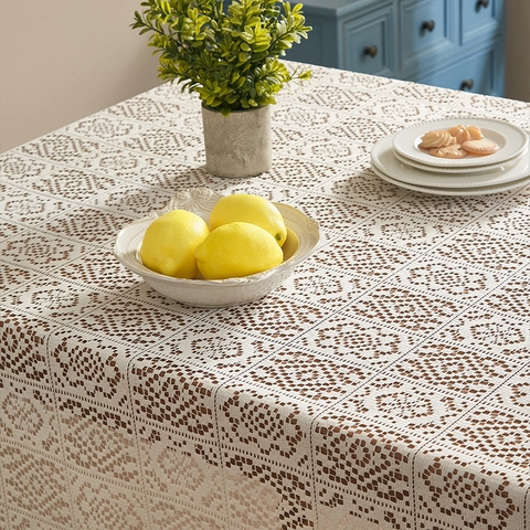 Tovaglia In Pizzo All'uncinetto Vintage Poliestere Cotone Vuoto Motivo Geometrico Con Nappine Per Decorazioni Da Tavola