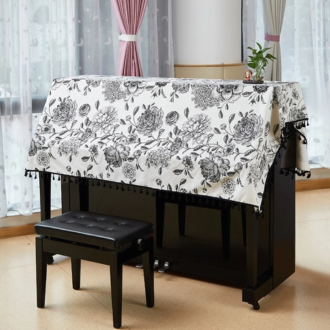Tovaglia In Cotone E Lino Vintage Stampa Floreale Nera Con Nappe Copertura Decorativa Antipolvere Per Tavolo Da Pranzo O Pianoforte