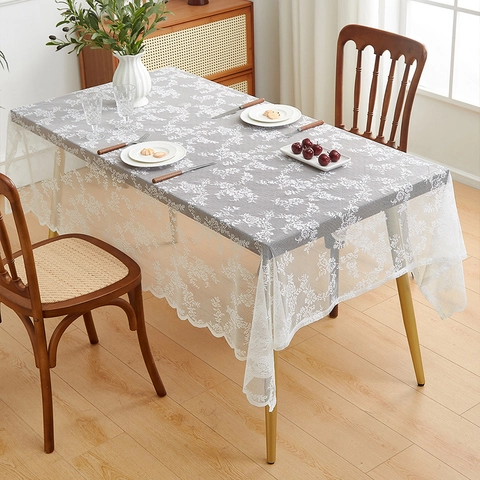 Nappe En Dentelle Blanche Fleurs Creuses Couverture De Table Rectangulaire Style Campagne Français Vintage Pour Fête