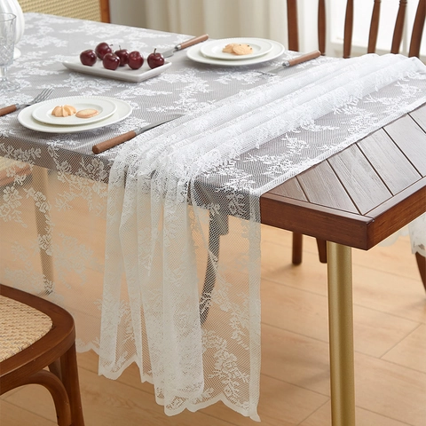 Nappe En Dentelle Blanche Fleurs Creuses Couverture De Table Rectangulaire Style Campagne Français Vintage Pour Fête